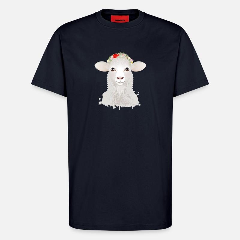 A cute sheep with spring wreath - T-Shirt - made by SPREAD - DARK NAVY