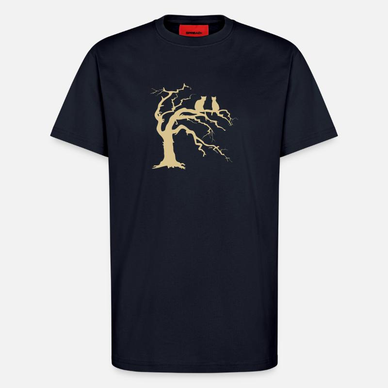 Dead tree with 2 cats silhouette - T-Shirt - made by SPREAD - DARK NAVY