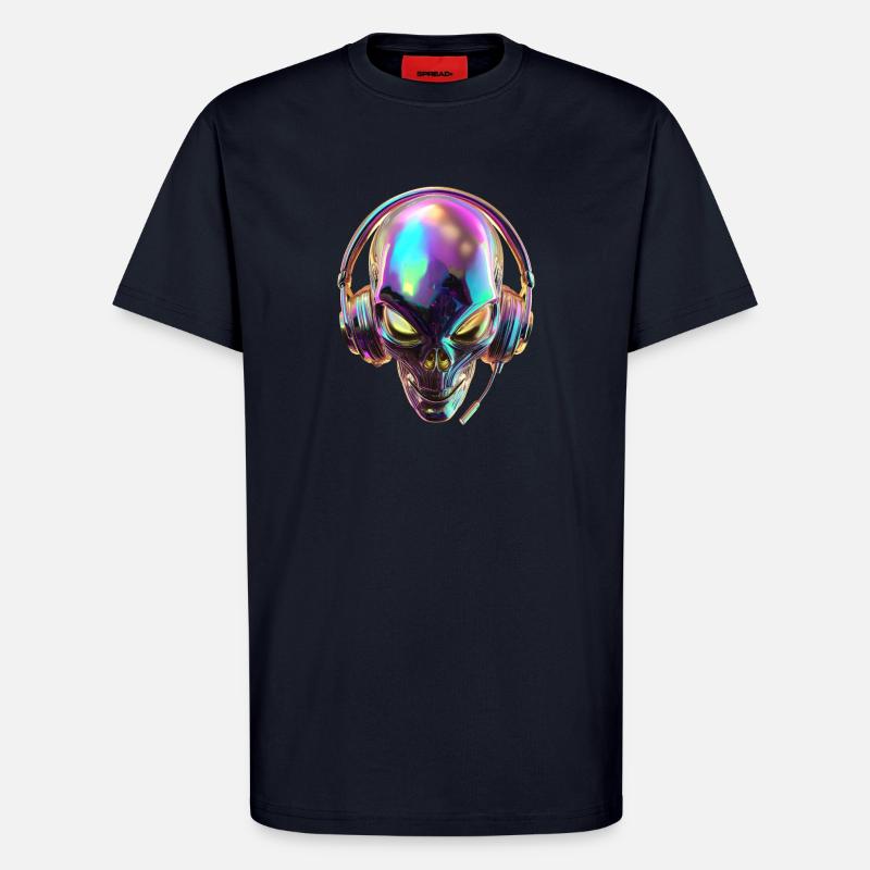 Chromatischer Alien-Kopf mit Kopfhörern - T-Shirt - made by SPREAD - DARK NAVY