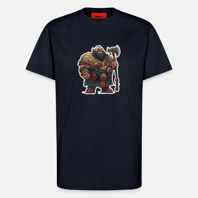 Dicker Zwergenkrieger mit großer Axt - T-Shirt - made by SPREAD - DARK NAVY