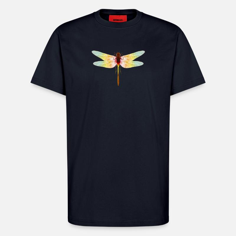 Iridescent Dragonfly – Filigree Insect Motif - T-Shirt - made by SPREAD - DARK NAVY