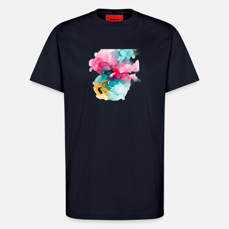 Abstrakte Aquarell-Blüte: Lebendige Farbexplosion - T-Shirt - made by SPREAD - DARK NAVY