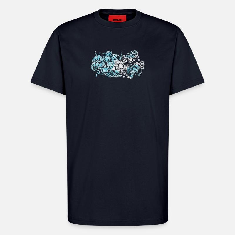 Blauer Blumen-Muster - T-Shirt - made by SPREAD - DARK NAVY