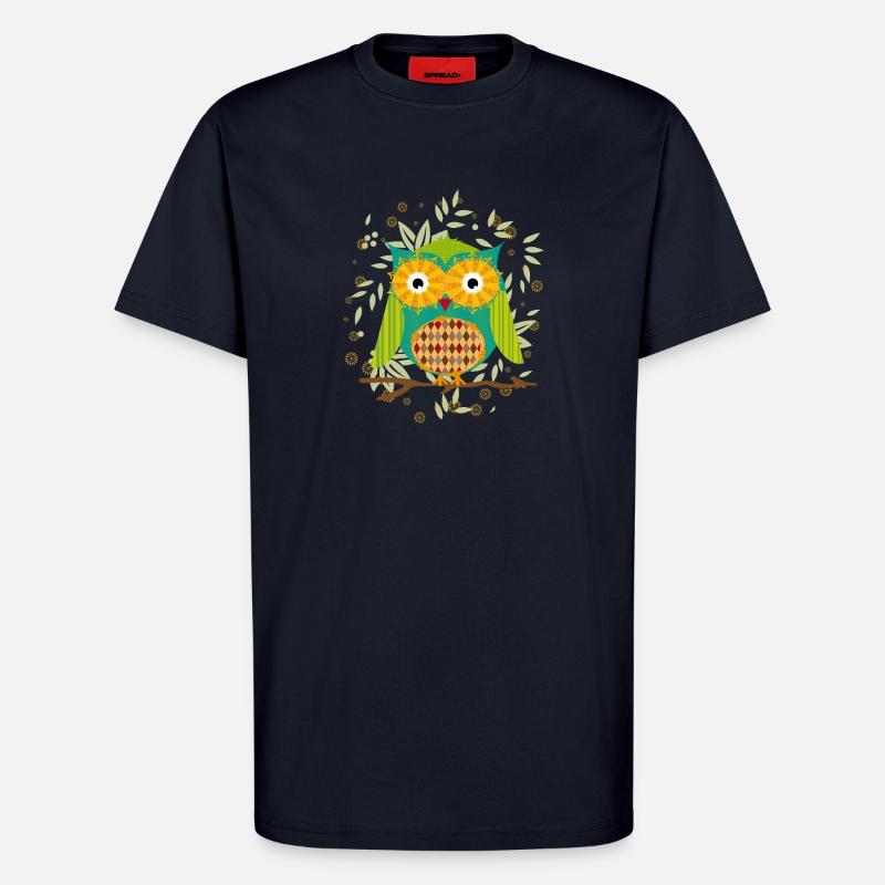 kunstvoll gestaltete Eule mit Patchwork-Muster - T-Shirt - made by SPREAD - DARK NAVY