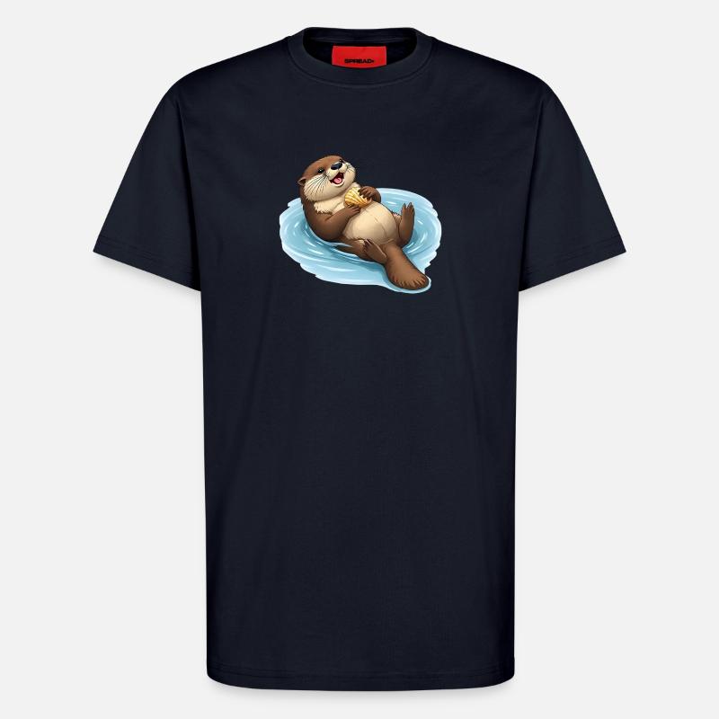 Relaxter Biber mit Muschel - T-Shirt - made by SPREAD - DARK NAVY