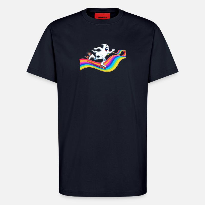 Geist beim Rollschuhlaufen auf Regenbogenbahn - T-Shirt - made by SPREAD - DARK NAVY