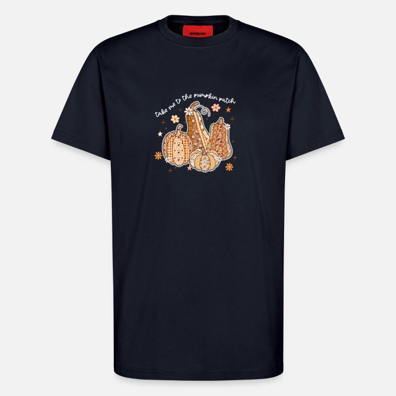 Patchwork Kürbisse Herbstmotiv - T-Shirt - made by SPREAD - DARK NAVY