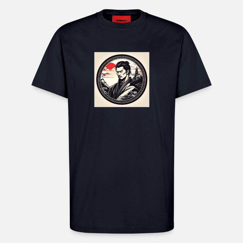 Samurai in circle frame sunset - T-Shirt - made by SPREAD - DARK NAVY