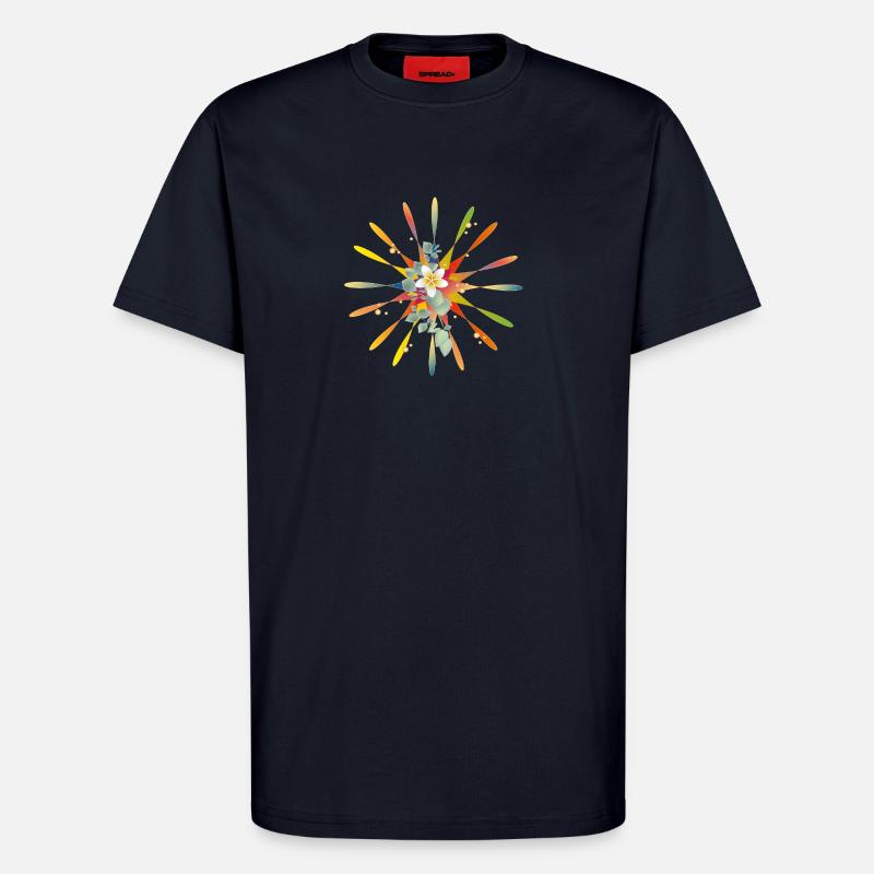 Strahlender Regenbogenstern mit exotischer Blüte - T-Shirt - made by SPREAD - DARK NAVY