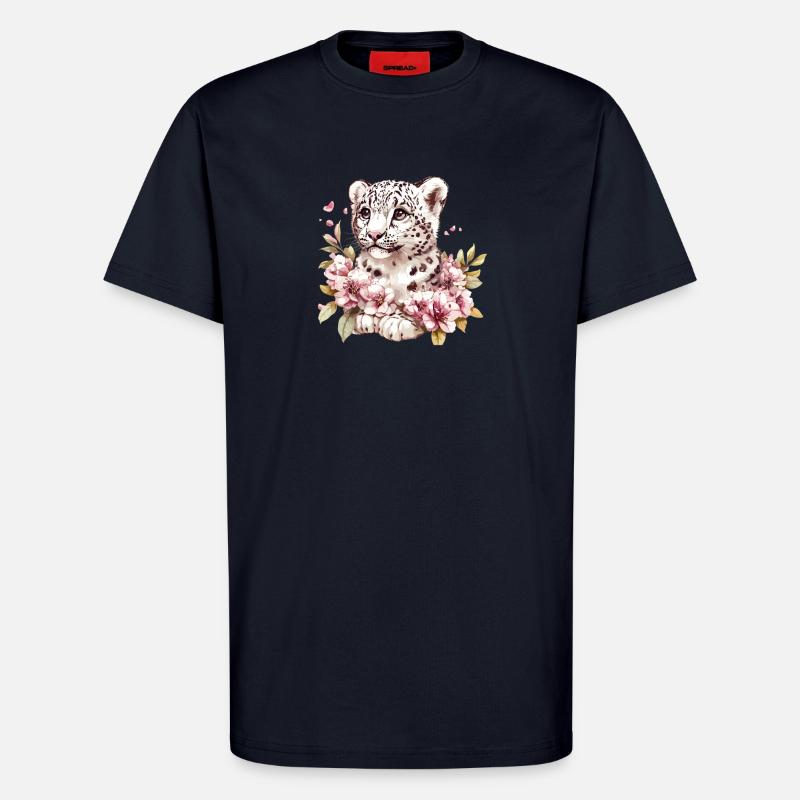 Leopard Junges mit Blütenkranz - T-Shirt - made by SPREAD - DARK NAVY