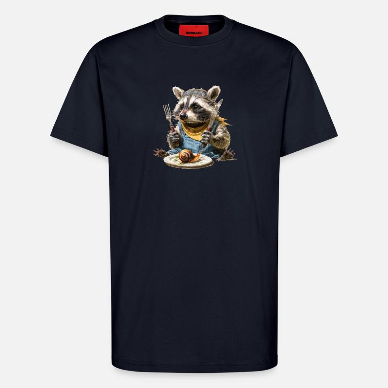 Waschbär-Küchenchef mit Gabel und Messer - T-Shirt - made by SPREAD - DARK NAVY
