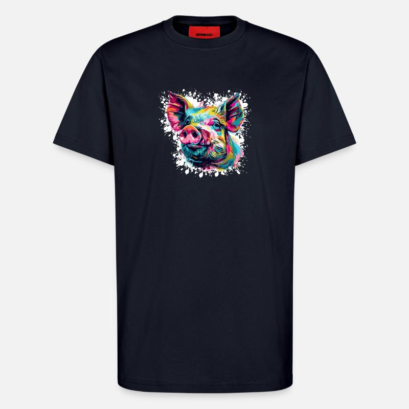 Pop-Art Schwein Kopf Farbexplosion - T-Shirt - made by SPREAD - DARK NAVY