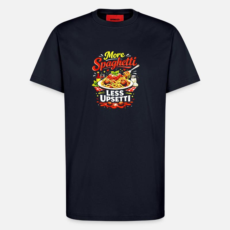 Plus de spaghettis moins d’upsetti - T-shirt bio décontracté fabriqué en UE - DARK NAVY