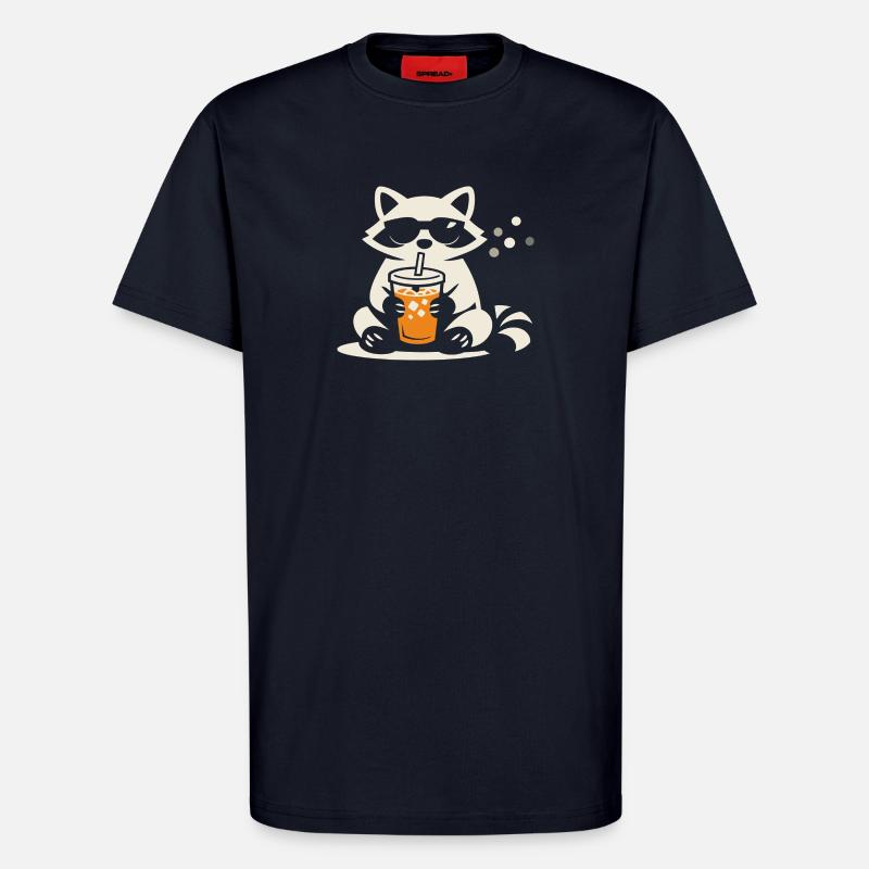 Waschbär Eiskaffee Lustig Geschenk Sommer - T-Shirt - made by SPREAD - DARK NAVY