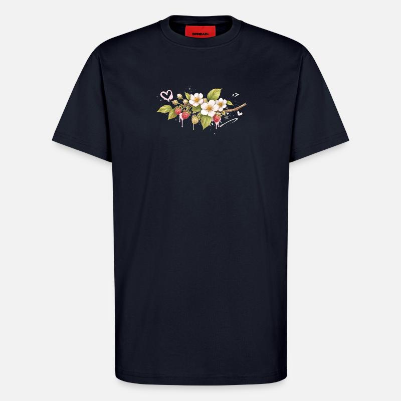 Raspberry branch with flowers graffiti style - T-Shirt - made by SPREAD - DARK NAVY