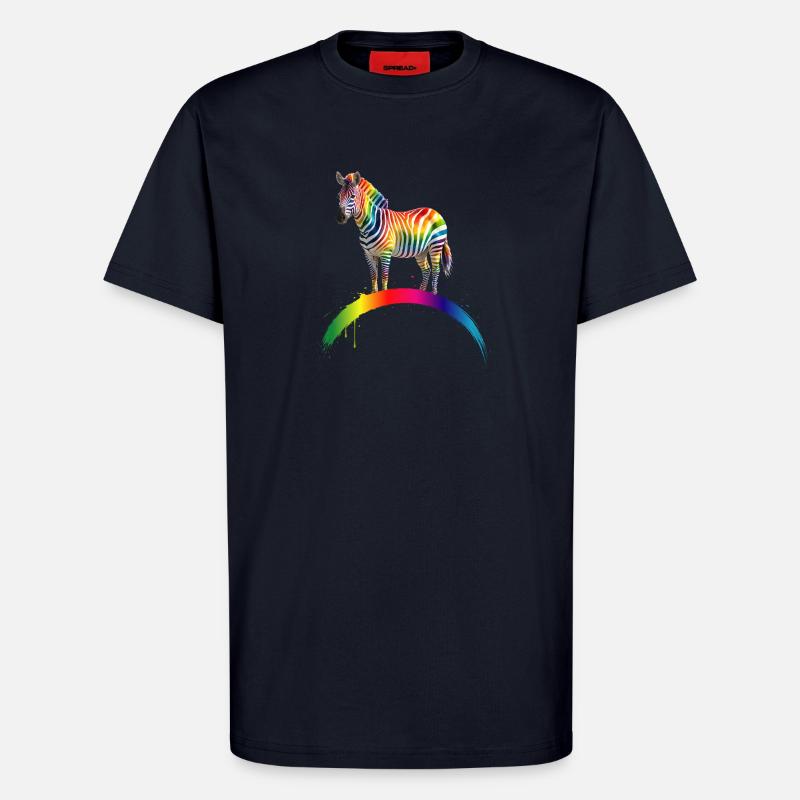 Rainbow Zebra Gradient Art Design - T-Shirt - made by SPREAD - DARK NAVY
