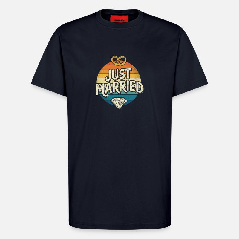 Just Married Retro Regenbogen - T-Shirt - made by SPREAD - DARK NAVY