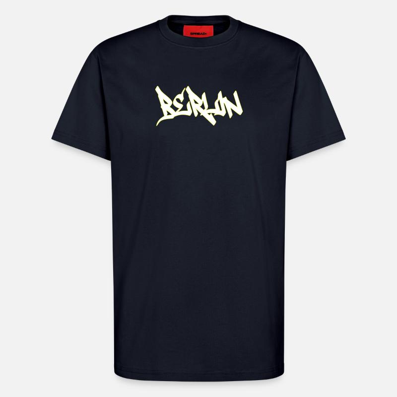 Lettrage marron graffiti de Berlin - T-shirt bio décontracté fabriqué en UE - DARK NAVY