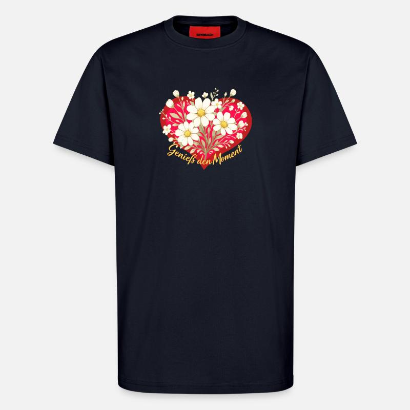 Genieß den Moment Blumenherz - T-Shirt - made by SPREAD - DARK NAVY