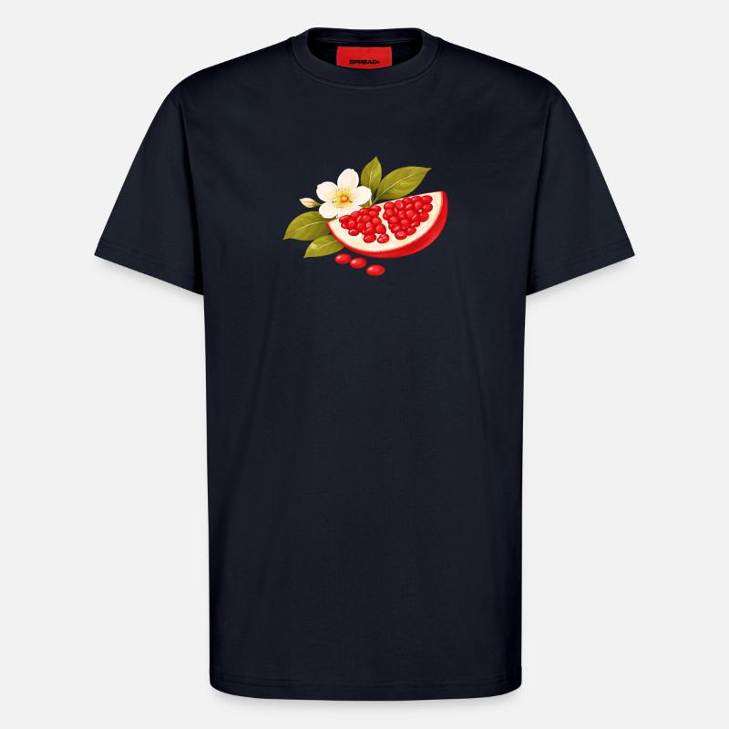 Granatapfel Illustration mit Blüte – Botanisch - T-Shirt - made by SPREAD - DARK NAVY