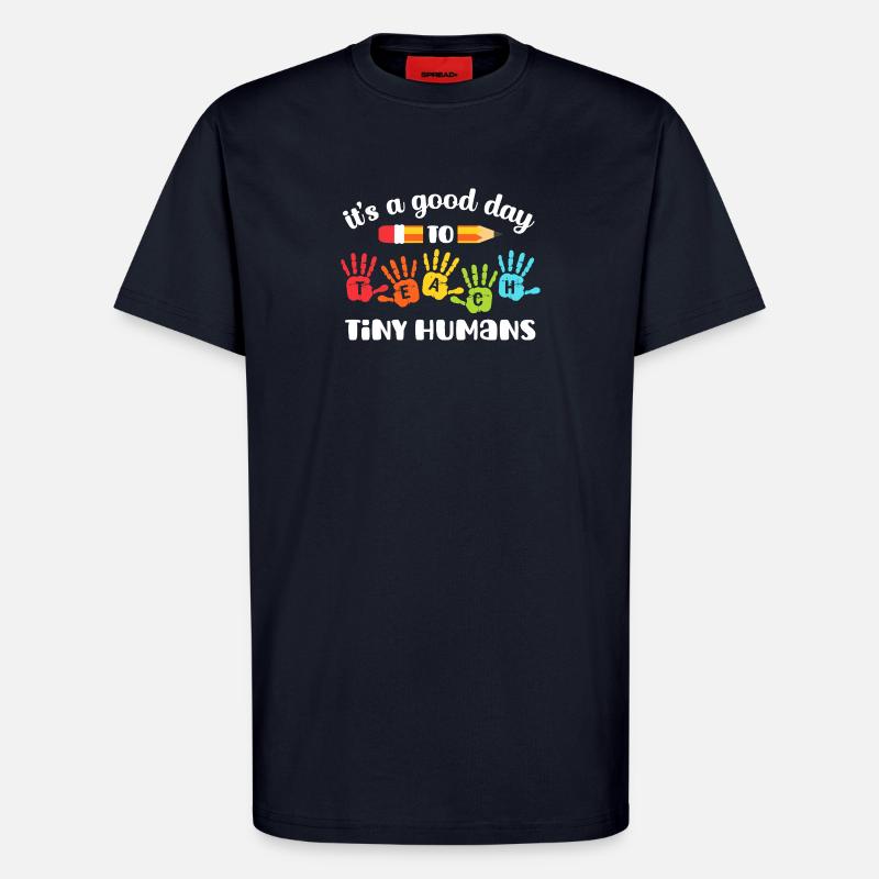 Rainbow Handprints TEACH Tiny Humans - T-Shirt - made by SPREAD - DARK NAVY