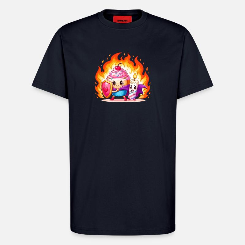 Duo Héros Fire Cake - T-shirt bio décontracté fabriqué en UE - DARK NAVY