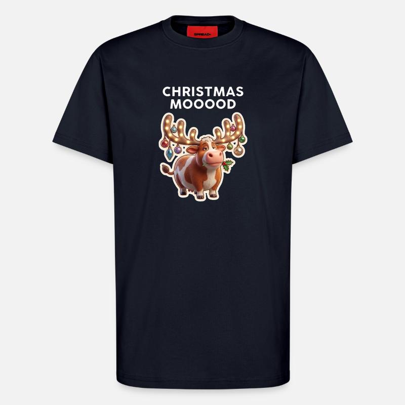 Weihnachtskuh mit Leuchtornamenten - T-Shirt - made by SPREAD - DARK NAVY