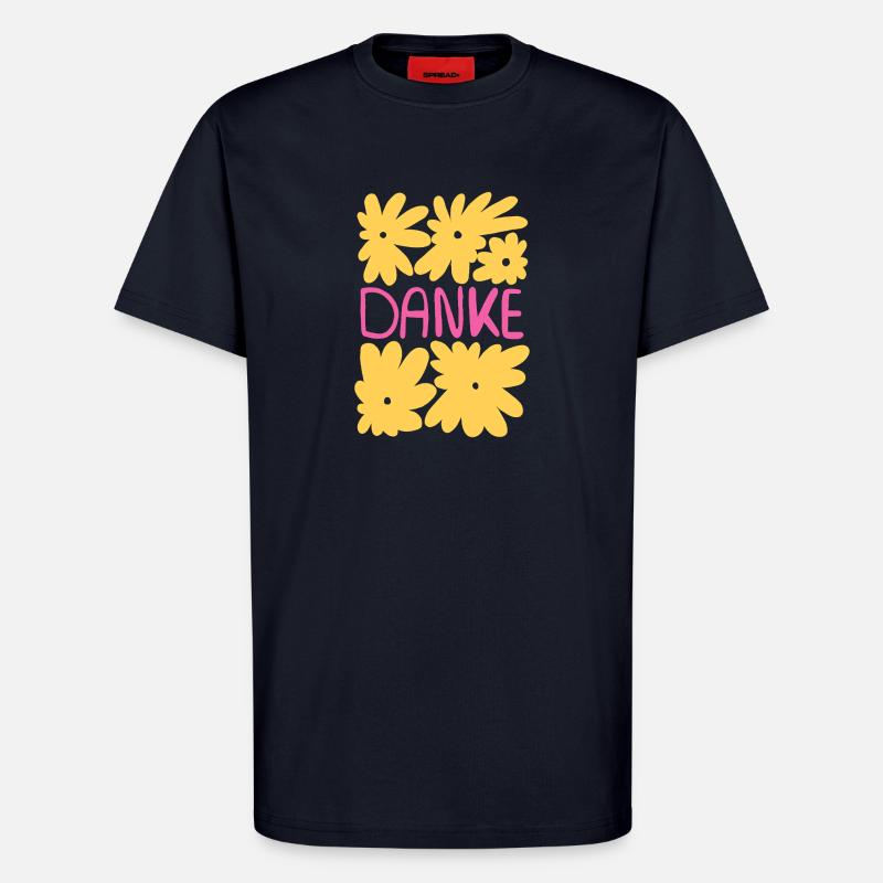 Danke - gelbe Blumen mit pink - T-Shirt - made by SPREAD - DARK NAVY