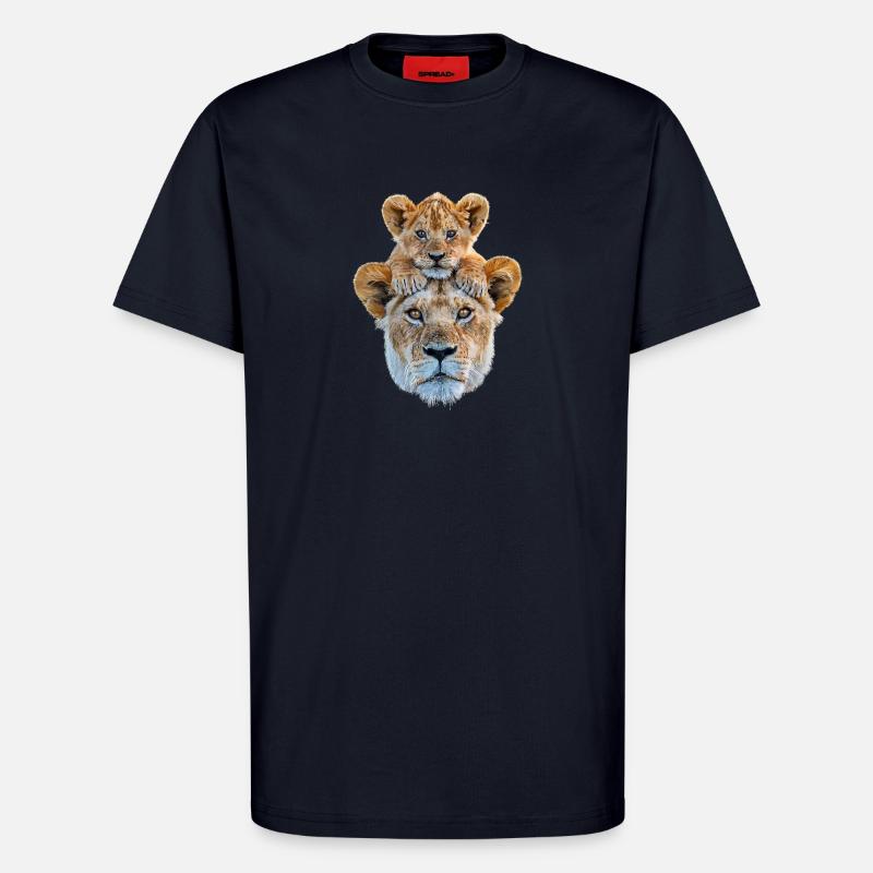 Löwenmutter mit Jungem - T-Shirt - made by SPREAD - DARK NAVY