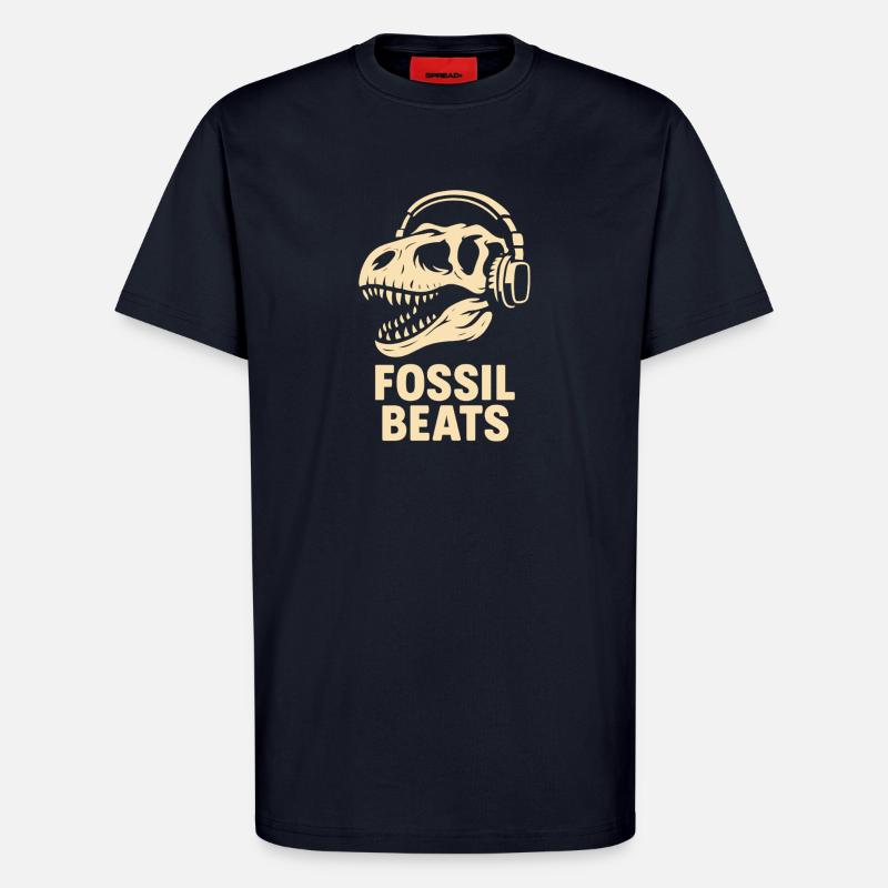 Fossil Beats Dinosaur mit Kopfhörer - T-Shirt - made by SPREAD - DARK NAVY