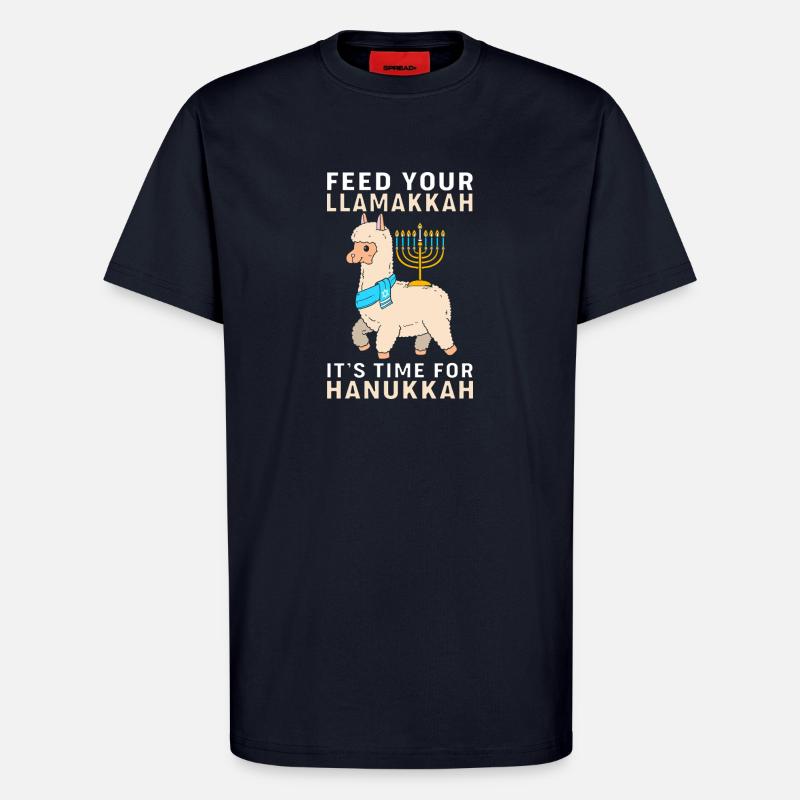 Hanoukka Hanoukka Hanoukka Lama - T-shirt bio décontracté fabriqué en UE - DARK NAVY