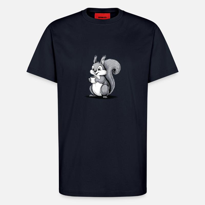 Écureuil Eichhörnchen Boire Café Caféine - T-shirt bio décontracté fabriqué en UE - DARK NAVY