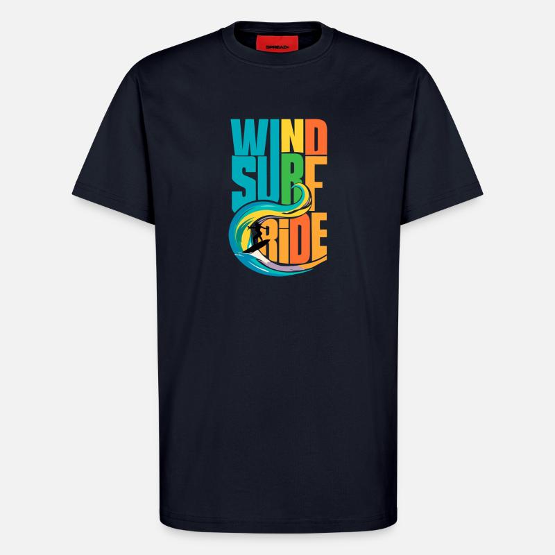 Farbenfrohe Windsurf-Ride-Action-Kunst - Lebendige Gewässer - T-Shirt - made by SPREAD - DARK NAVY