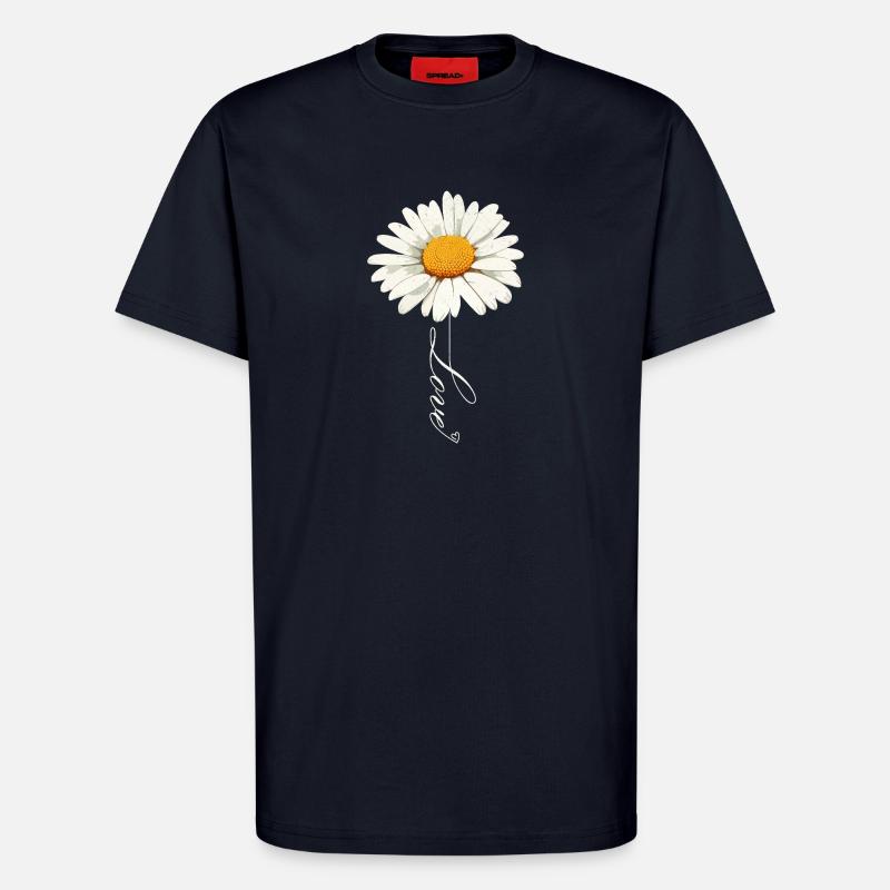Daisy Flower with Love Script - T-Shirt - made by SPREAD - DARK NAVY