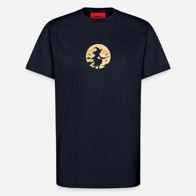 Moonlight Witch on Broom - T-Shirt - made by SPREAD - DARK NAVY