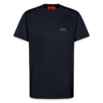 Schriftzug Sunny Vibes bestickt - T-Shirt - made by SPREAD - DARK NAVY - Vorne - Alina (178cm) & Michal (187cm)