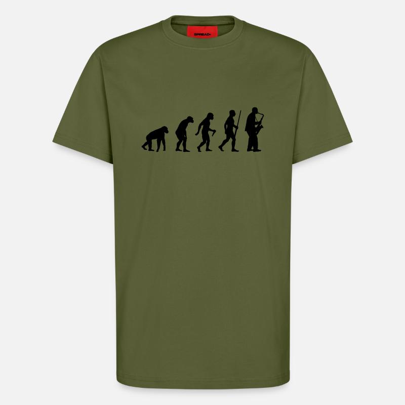 l'évolution du saxophone - T-shirt bio décontracté fabriqué en UE - MOSS GREEN