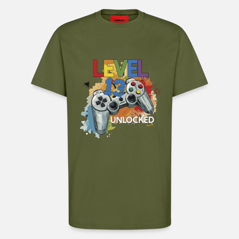 Level 13 Freigeschaltet Controller Graffiti Geburt - T-Shirt - made by SPREAD - MOSS GREEN