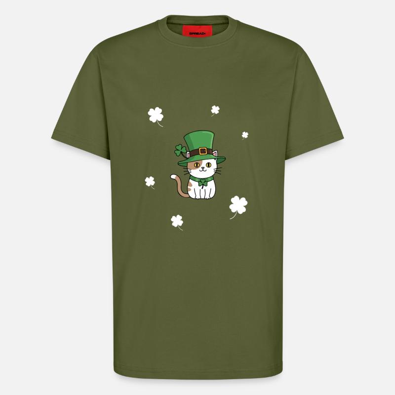 St Patrick's Day Cat - T-Shirt - made by SPREAD - MOSS GREEN