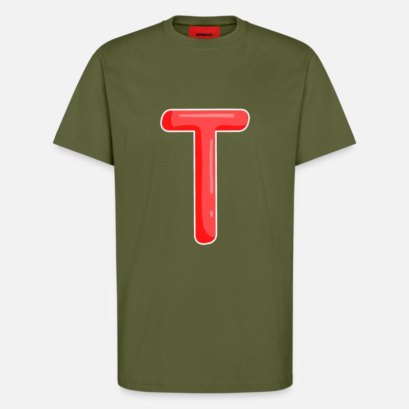 Lettre T Lettre initiale - T-shirt bio décontracté fabriqué en UE - MOSS GREEN