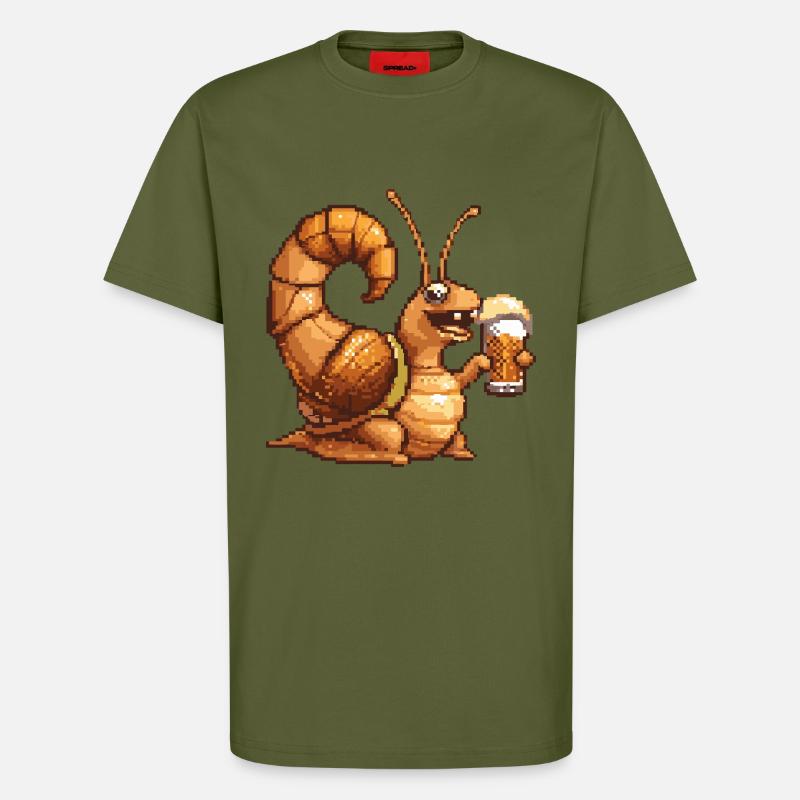 Snail Pixel Beer - T-Shirt - made by SPREAD - MOSS GREEN