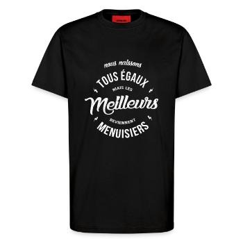 Les meilleurs deviennent menuisiers - T-shirt bio décontracté fabriqué en UE - SOLID BLACK - Devant - Alina (178cm) & Michal (187cm)