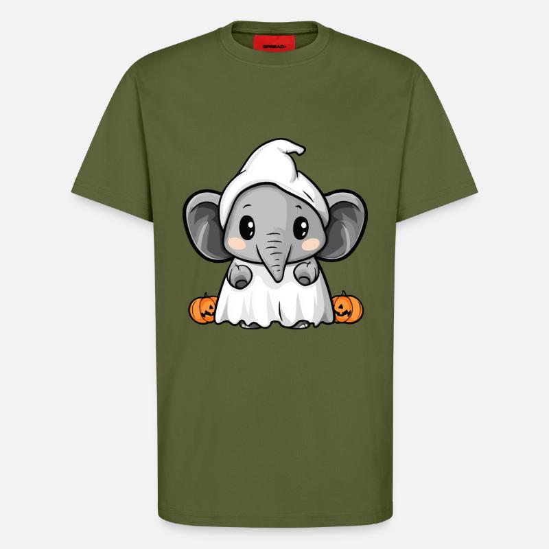 Elephant Halloween Comic Ghost - T-Shirt - made by SPREAD - MOSS GREEN