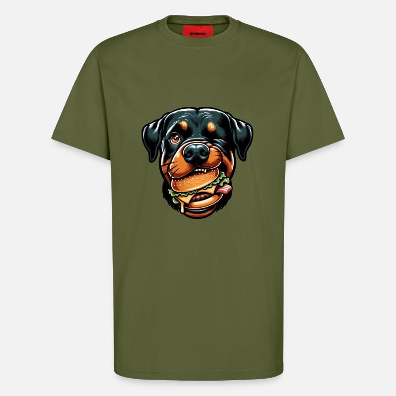 Rottweiler mit Hamburger Cheeseburger - T-Shirt - made by SPREAD - MOSS GREEN