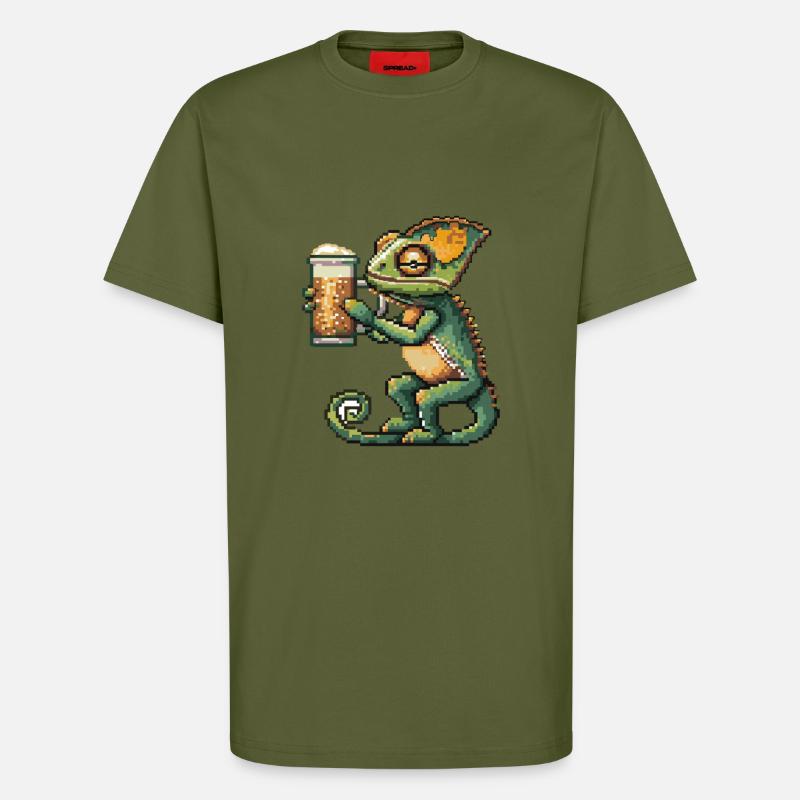 Chameleon Pixel Bier - T-Shirt - made by SPREAD - MOSS GREEN