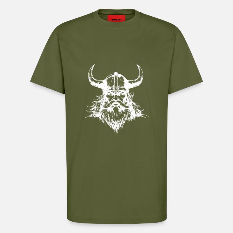 Tête de Viking - T-shirt bio décontracté fabriqué en UE - MOSS GREEN