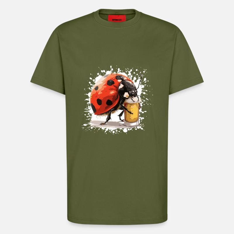 Bière Ladybug - T-shirt bio décontracté fabriqué en UE - MOSS GREEN