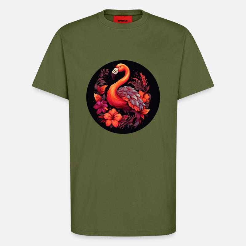 Flamingo in Herbstblättern - T-Shirt - made by SPREAD - MOSS GREEN