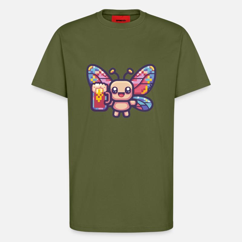 Butterfly Pixel Beer - T-Shirt - made by SPREAD - MOSS GREEN