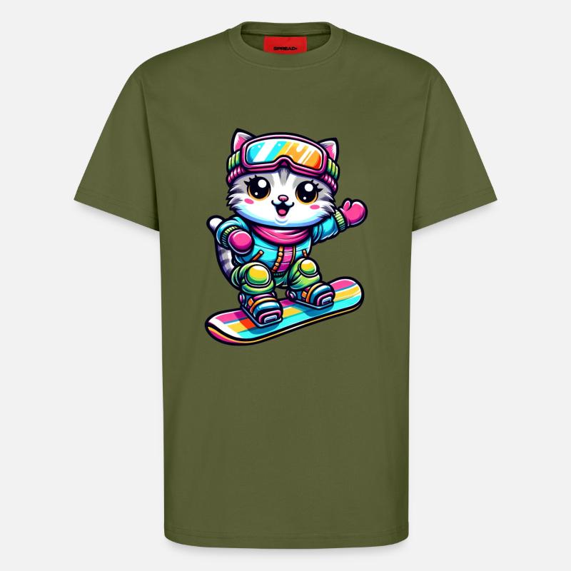 Chat Snowboard Snowboarder Mignon - T-shirt bio décontracté fabriqué en UE - MOSS GREEN